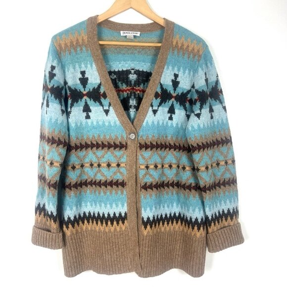 Pendleton Alpaca Wool Southwestern Aztec Pattern Cardigan Sz L Western Classic - Picture 1 of 6